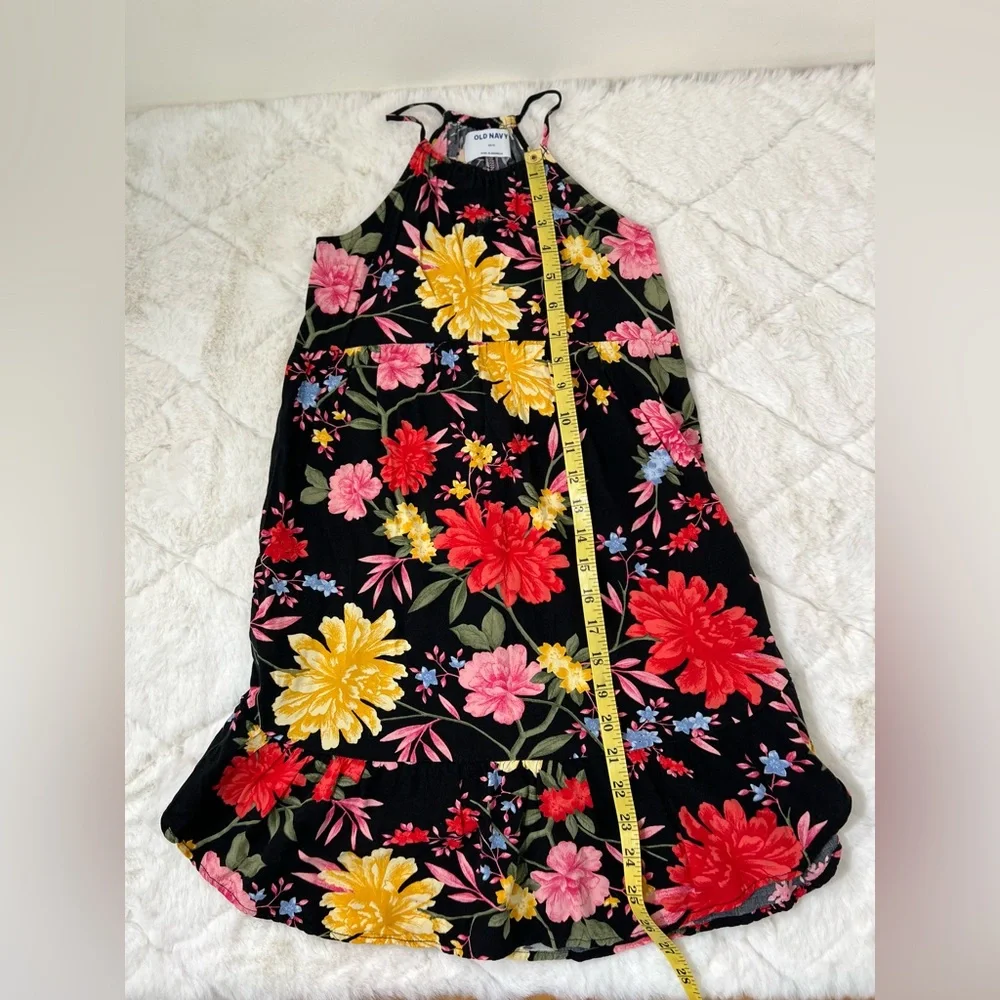 Old Navy Girls Floral Midi Dress | Size S (6–7) | Black Pink Yellow Sleeveless
